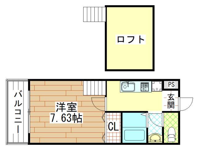 セントポリア衣摺(1K/2階)の間取り写真