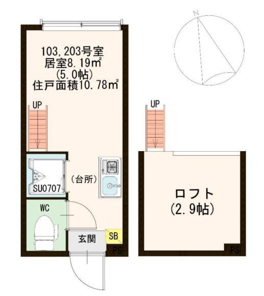 ハーモニーテラス南砂III(ワンルーム/2階)の間取り写真