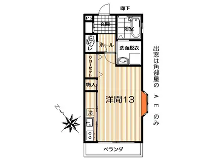 エスパース君ケ塚(1K/3階)の間取り写真