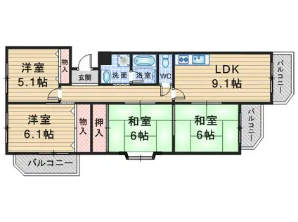千代田マンション(4LDK/2階)の間取り写真