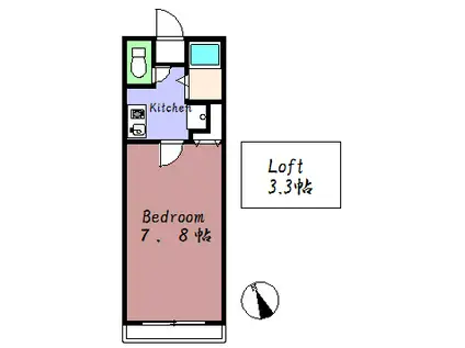 アイコーサンハイツI(1K/2階)の間取り写真