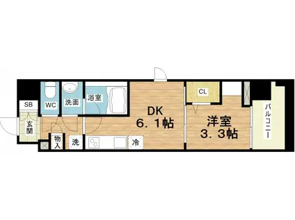 ドゥーエ天満橋(1DK/7階)の間取り写真