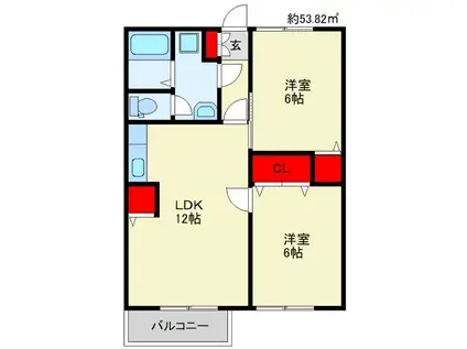 フローラル舞I(2LDK/1階)の間取り写真