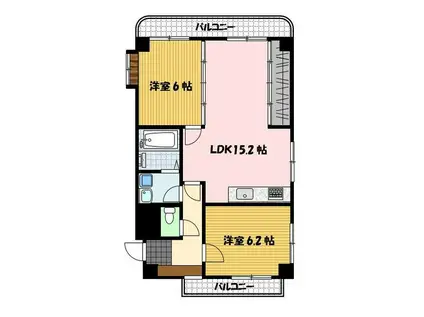 アサヒツインハイツ(2LDK/4階)の間取り写真