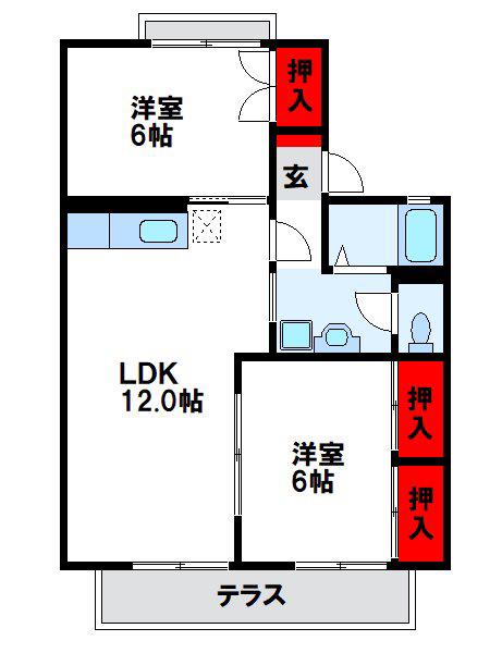 セジュール福間(2LDK/1階)の間取り写真