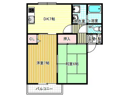 聖ソレアードA棟(2DK/2階)の間取り写真