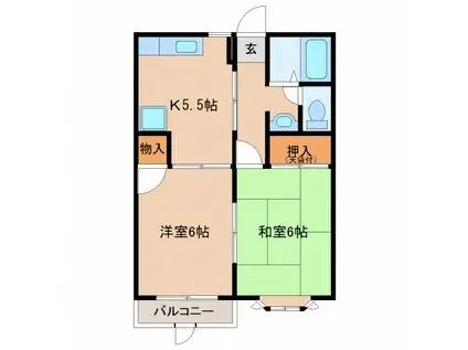 カントリーホーム(2DK/1階)の間取り写真