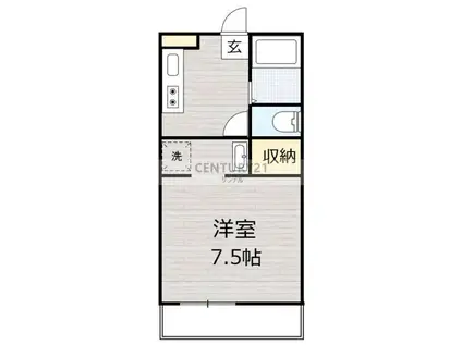 鈴木グリーンハイツB(1K/1階)の間取り写真