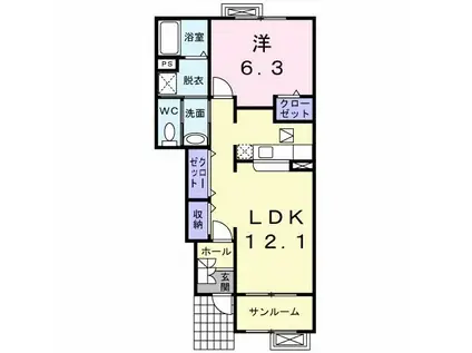 グランデ・フィオーレII-A(1LDK/1階)の間取り写真