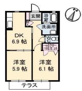 プログレスA棟(2DK/1階)の間取り写真