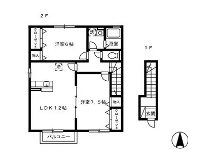 ヴィスタ桑田 VIII棟(2LDK/2階)の間取り写真