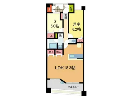 キングレジデンスラセーヌ宝塚(1SLDK/2階)の間取り写真