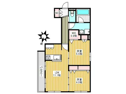 GRANDIR(2LDK/2階)の間取り写真