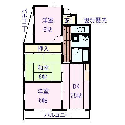 ピュアコート北八代(3DK/3階)の間取り写真