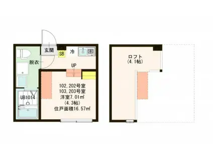 ハーモニーテラス伊興III(ワンルーム/2階)の間取り写真