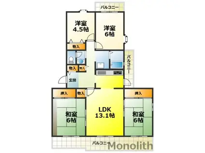 いぶき野3丁目7号棟(4LDK/4階)の間取り写真