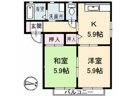オータムK B棟(2K/1階)の間取り写真
