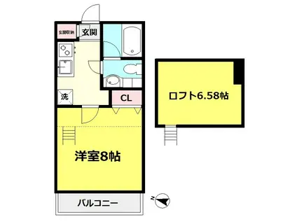 サニーヒルズA(1K/2階)の間取り写真