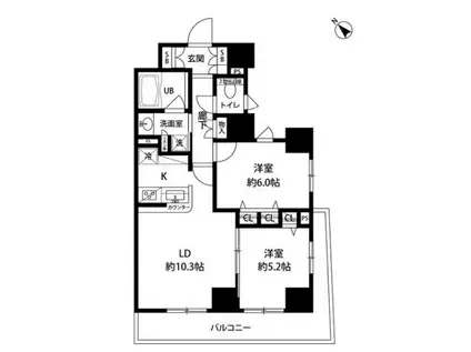 ルクレ日本橋馬喰町(2LDK/7階)の間取り写真