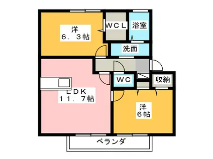 シエスタC(2LDK/1階)の間取り写真