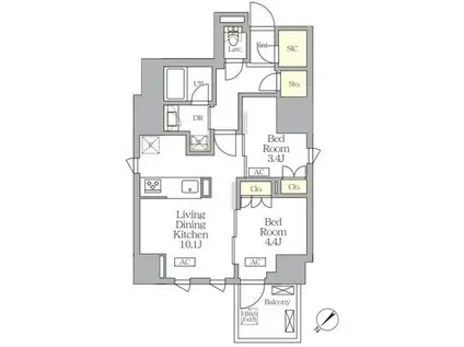 S-RESIDENCE日本橋馬喰町AERE(2LDK/11階)の間取り写真