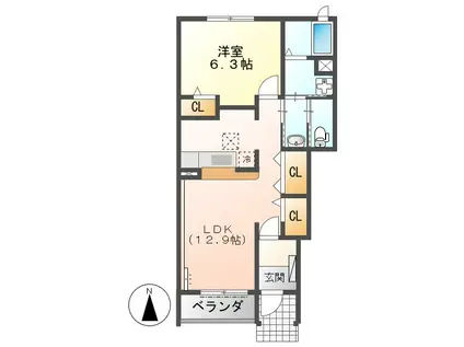 ブルックベルB(1LDK/1階)の間取り写真