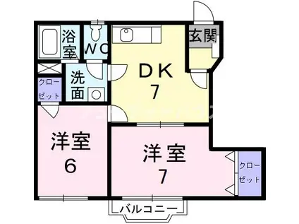 ポルト・リヴェールII(2DK/1階)の間取り写真