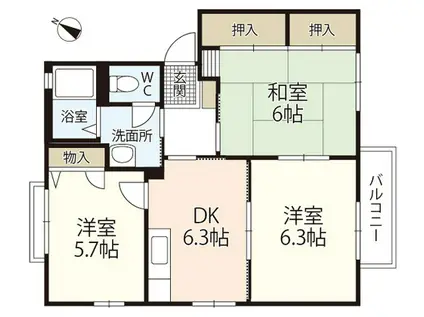 ソレイユ C棟(3DK/2階)の間取り写真