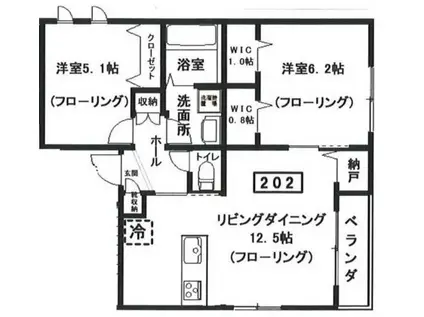 仮へーベルメゾン中央5丁目南棟(2LDK/2階)の間取り写真