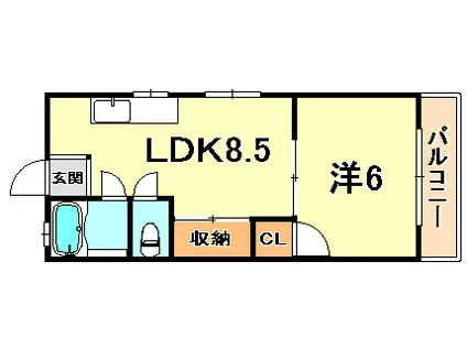 西灘マンション(1LDK/3階)の間取り写真
