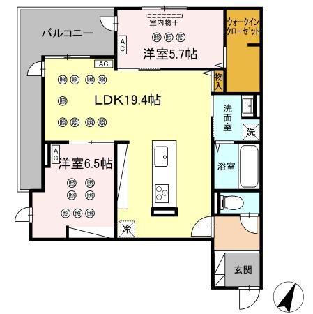 LUMINA I棟(2LDK/2階)の間取り写真