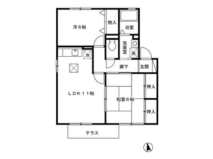 フモト・ブラッサムII(2LDK/1階)の間取り写真