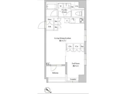 ドゥーエ日本橋(1LDK/5階)の間取り写真