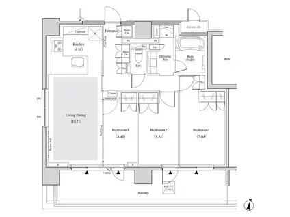 ザ・パークハビオ代々木(3LDK/6階)の間取り写真