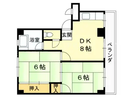 旭ヶ丘コーポラス(2DK/2階)の間取り写真