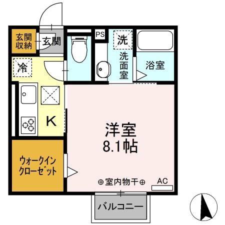 キートスマルカ C棟(1K/1階)の間取り写真