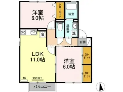 プラザ・ルミエール弐番館 C棟(2LDK/2階)の間取り写真