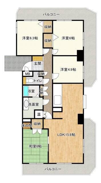 ダイヤパレス山下(4LDK/4階)の間取り写真