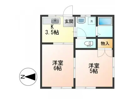 ハイツオカダ(2K/2階)の間取り写真