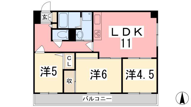 インタービレッジ太子東(3LDK/3階)の間取り写真