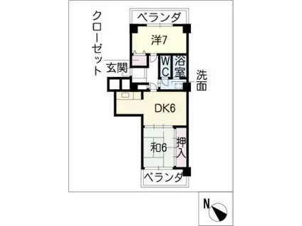 コープ野村四日市613号(2DK/6階)の間取り写真