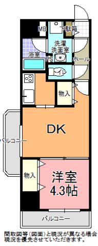 リバティ梅香(1DK/5階)の間取り写真