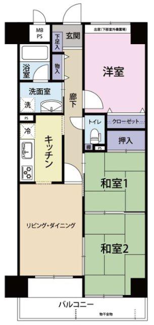 ライオンズマンション姫路西今宿(3DK/6階)の間取り写真