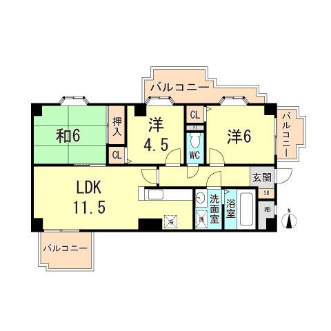 ゼフィール芦屋(3LDK/2階)の間取り写真