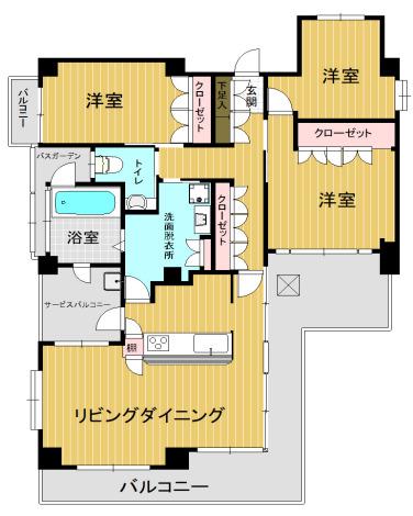 FORYOU湊川公園(3LDK/8階)の間取り写真