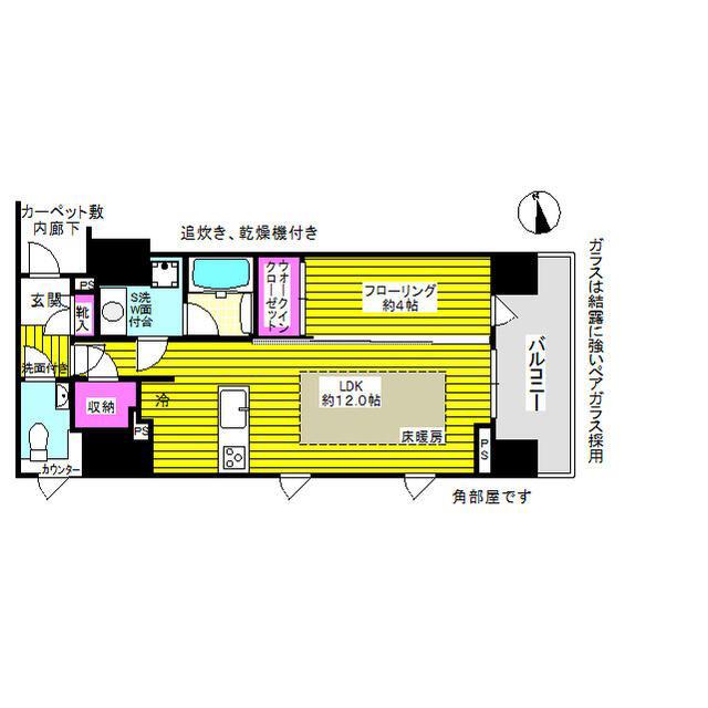 ピアース千代田東神田(1LDK/4階)の間取り写真