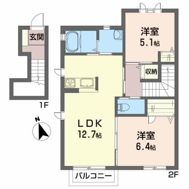 グランポルテB(2LDK/2階)の間取り写真