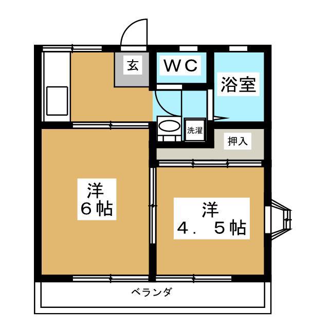 京王線 長沼駅(東京) 徒歩16分 2階建 築35年(2K/2階)の間取り写真