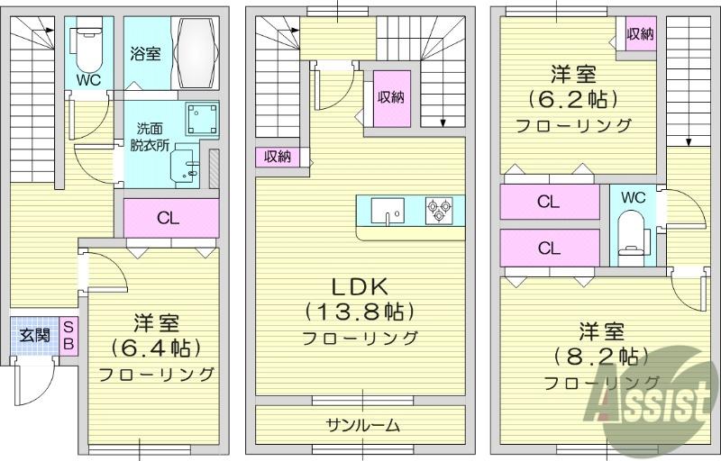 PRIM ROSE5(3LDK/1階)の間取り写真