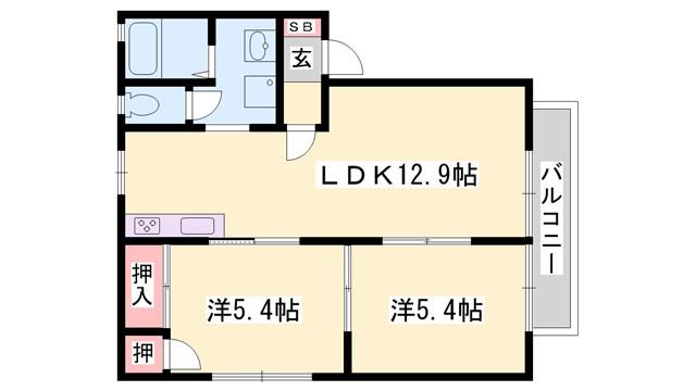 フレグランスCANADA B棟(2LDK/1階)の間取り写真